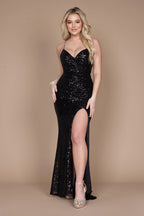 Long Formal Fitted Sequin Prom Dress