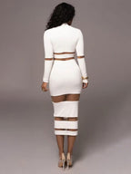 Mesh Patchwork Dress Long Sleeves See Through Party Bodycon Dresses
