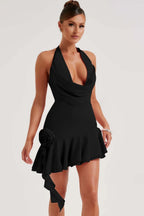 Sexy Cowl Neck Tie up Floral Cocktail Dress