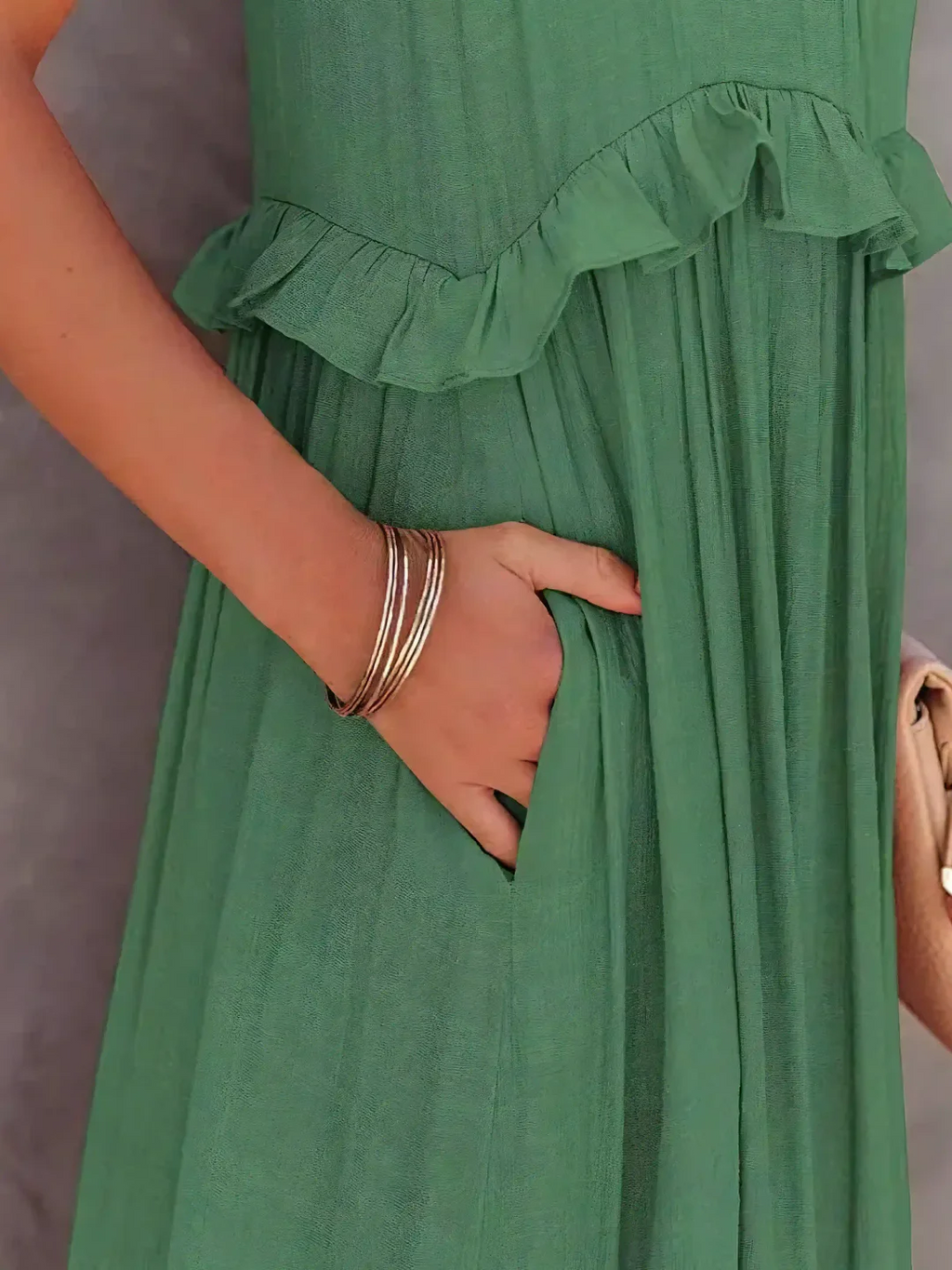High Neck Smocked Halter Sleeveless Tiered Ruffle Maxi Dress