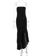 Burgundy Prom Dress Off The Shoulder Ruffles Asymmetrical Elegant Maxi Dresses