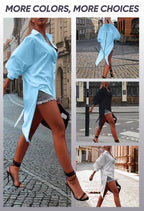 Solid color lapel slit casual shirt