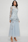 Hurof Folds Lace Butterfly Top Dress Two-Piece Set