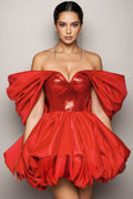 Chiclet Sheath Sequin Puff Mini Dress