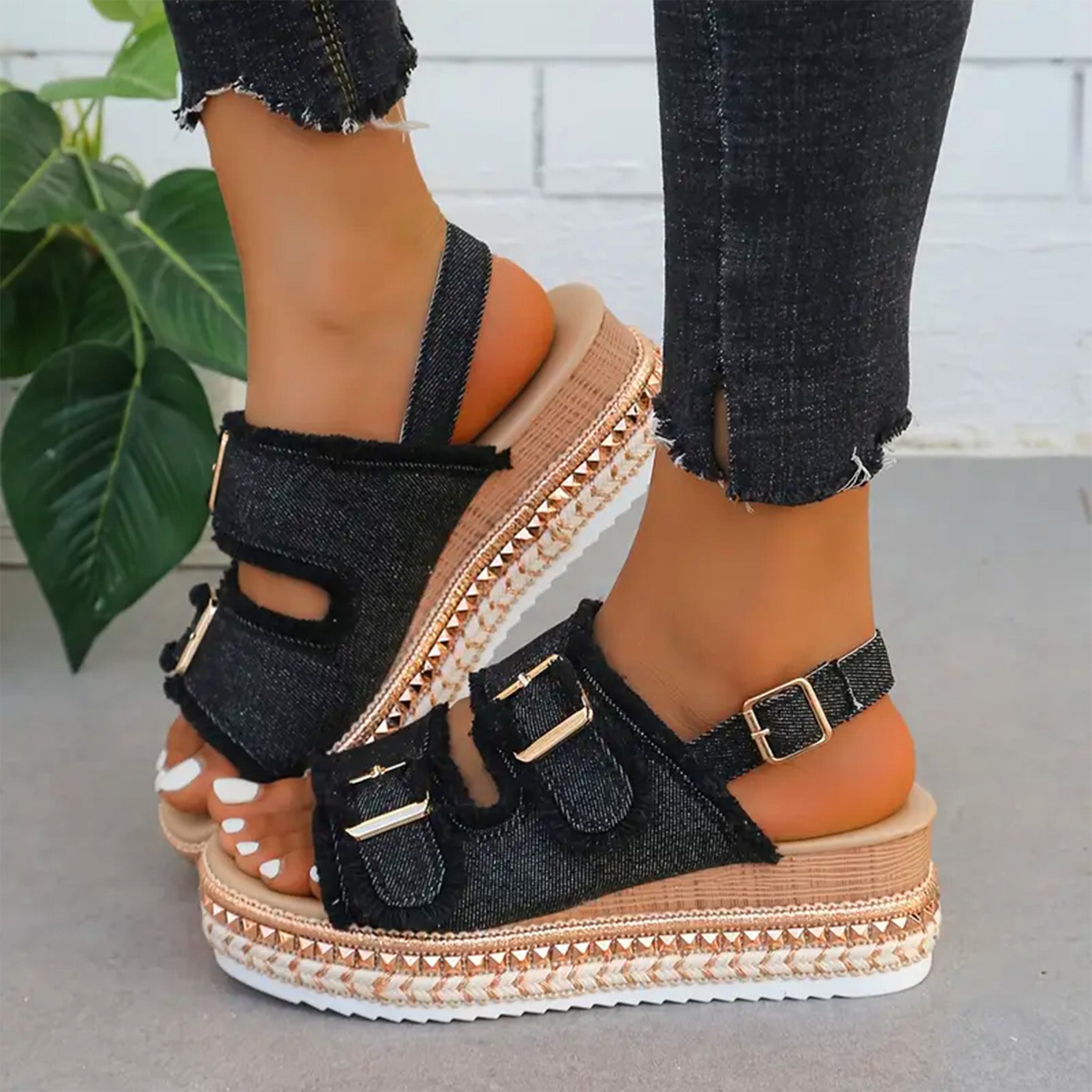 | Casual Denim Wedges