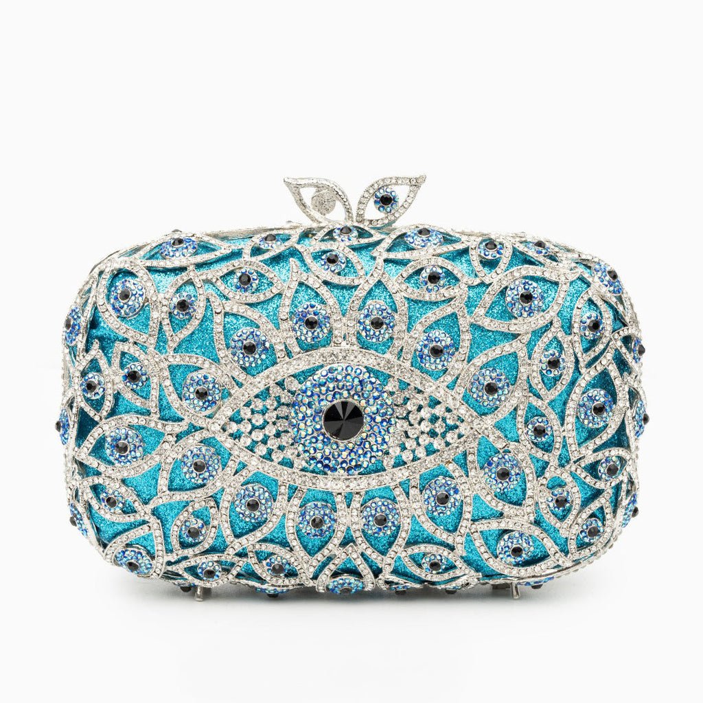 Sky Blue Evil Eye Crystal Clutch Bag