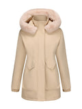 With Fur Collar Hooded For Warmth Drawstring Pocket Down Jacket