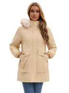 With Fur Collar Hooded For Warmth Drawstring Pocket Down Jacket