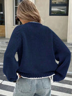 Bow Tie Color-blocked Cardigans