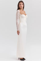 Lace Corset Sweetheart Long Sleeve Satin Mermaid Maxi Formal Gown