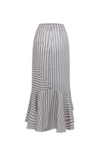 Tierra Striped V-neck Batwing Sleeve Loose Shirt and High Waist Irregular Fishtail Hem Midi Skirt Set