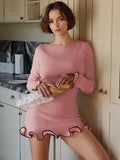 Soft Pink Bodycon Dress Elegant Pleated Long Sleeves Mini Dress For Women 2026