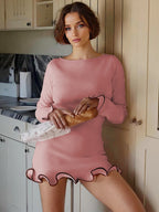 Soft Pink Bodycon Dress Elegant Pleated Long Sleeves Mini Dress For Women 2026