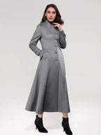 Wool Blend Long Coat A-line Flared Stand Collar Elegant Gray Vintage Winter Outerwear For Women 2026