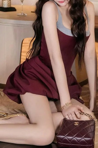 Ruched High Waist Sleeveless Cami Mini Dress