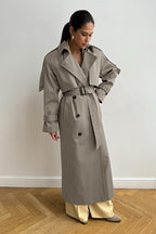 Extra Long Belted Waist Cotton Overcoat