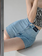 Labeling High Rise Slim Thin Denim Shorts