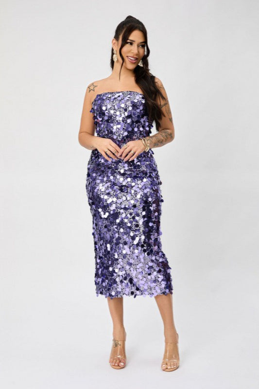 Sequin Strapless Bodycon Midi Dress
