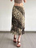 Leopard-Print Patchwork Bodycon Maxi Skirt