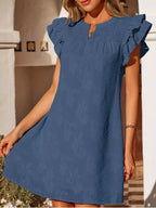 Floral Embossed Ruffle Sleeve Mini Dress