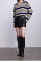 Colorful Striped Knit V-Neck Sweater