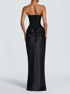 Satin Tie Ribbon Off-shoulder Sexy Strapless Bodycon Maxi Dress With Cinched Waist