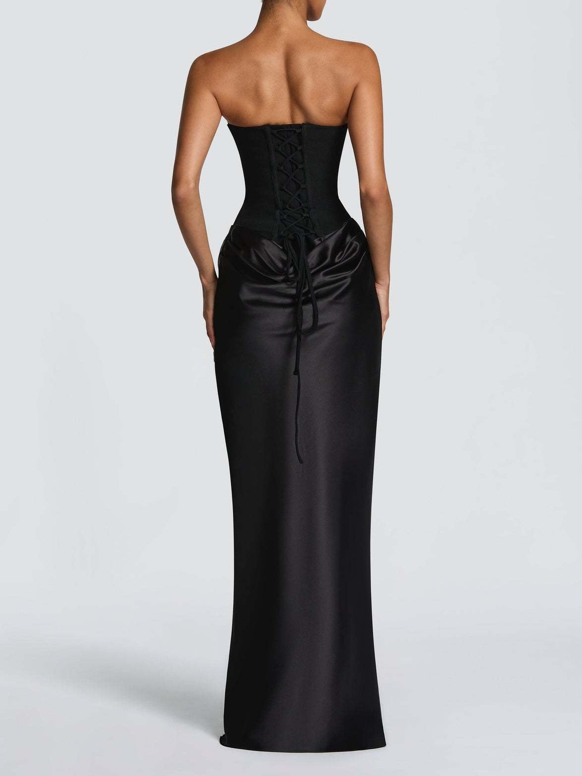 Satin Tie Ribbon Off-shoulder Sexy Strapless Bodycon Maxi Dress With Cinched Waist