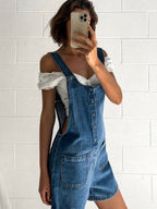 Straight-leg Denim Overalls Shorts