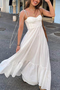 Tie Shoulder Ruffle Swing Maxi Cami Holiday Dress
