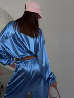 Zippered Loose Sweatshirt Jacket And Wide-Leg Pants Two-Piece Set