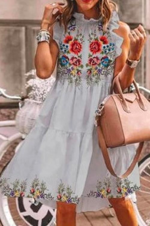 Floral Printed Ruffle Tiered Fairy Dress