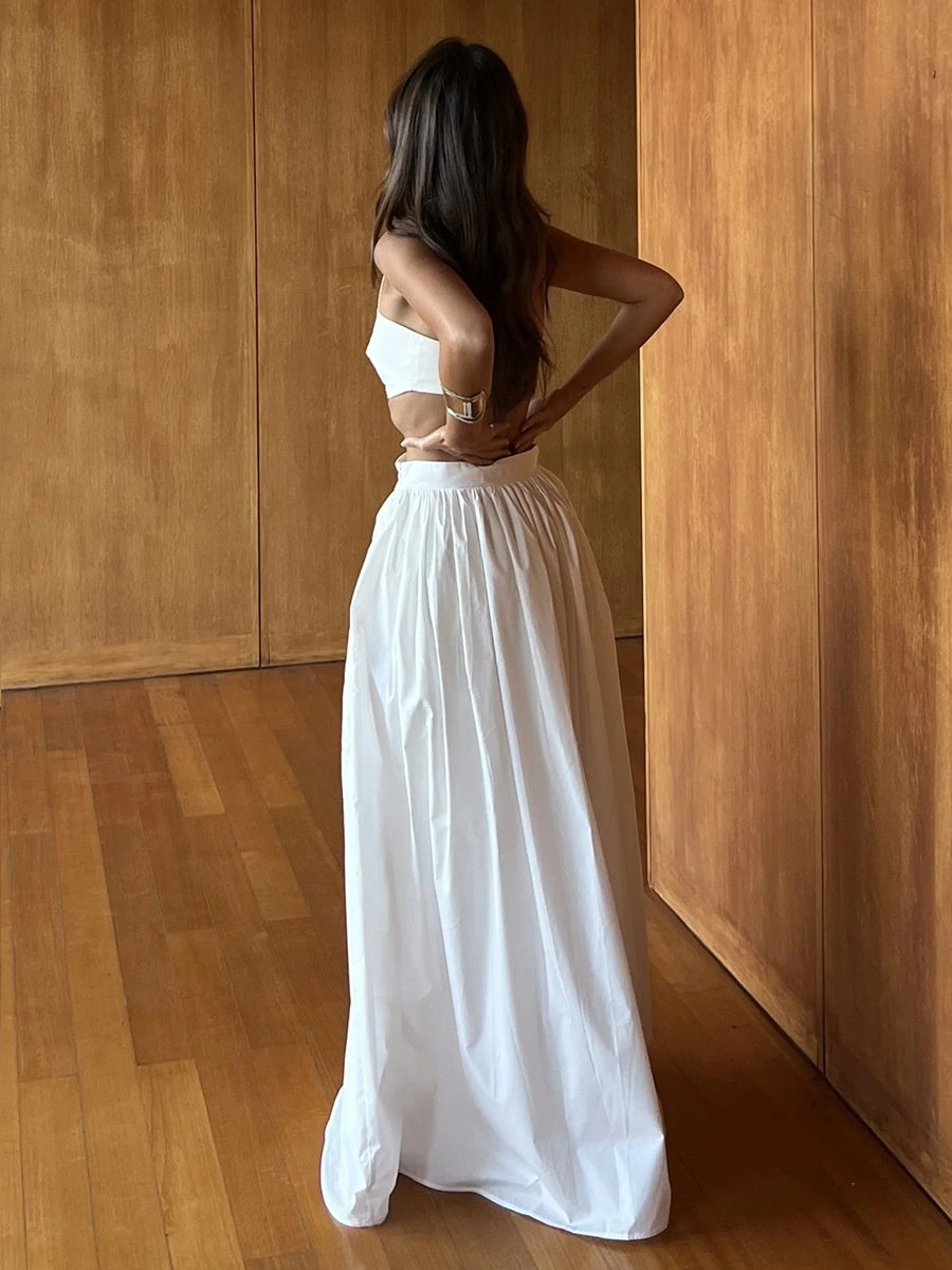 Pure Cotton Strapless Bra Jacket High-waisted Long Skirt Vacation Package 2-piece Sets