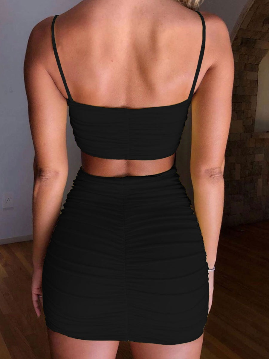 Liber Spring Women's Pleated Solid Color 2-piece Sets