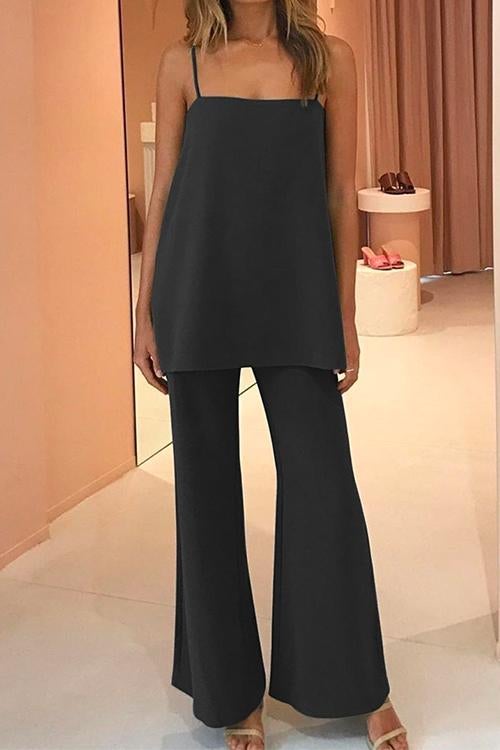 Solid Cami Top Wide Leg Pants Set