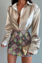 Chic Long Sleeves Button Down Satin Bouse Shirt