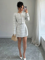 Single-breasted Short Jacket Fitted Dress 2-piece Sets