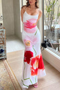 Spaghetti Strap Backless Floral Print Maxi Vacation Dress