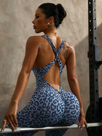 Leopard Print Cross Link Seamless Yoga Clothes Fitness Jumpsuits