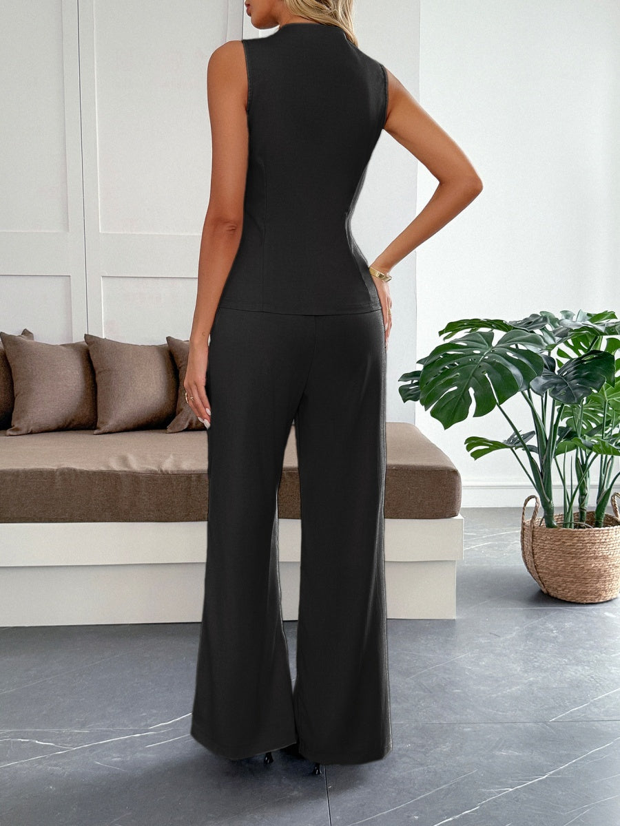 Straight-leg Trousers V-neck Top Elegant Suit 2-piece Sets