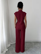 Lapel Sleeveless Kink Shirts Wide-leg Pants Business Suit 2-piece Sets