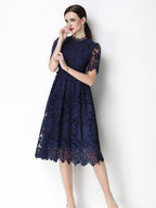 Hollow-out Water-soluble Lace Midi Dress