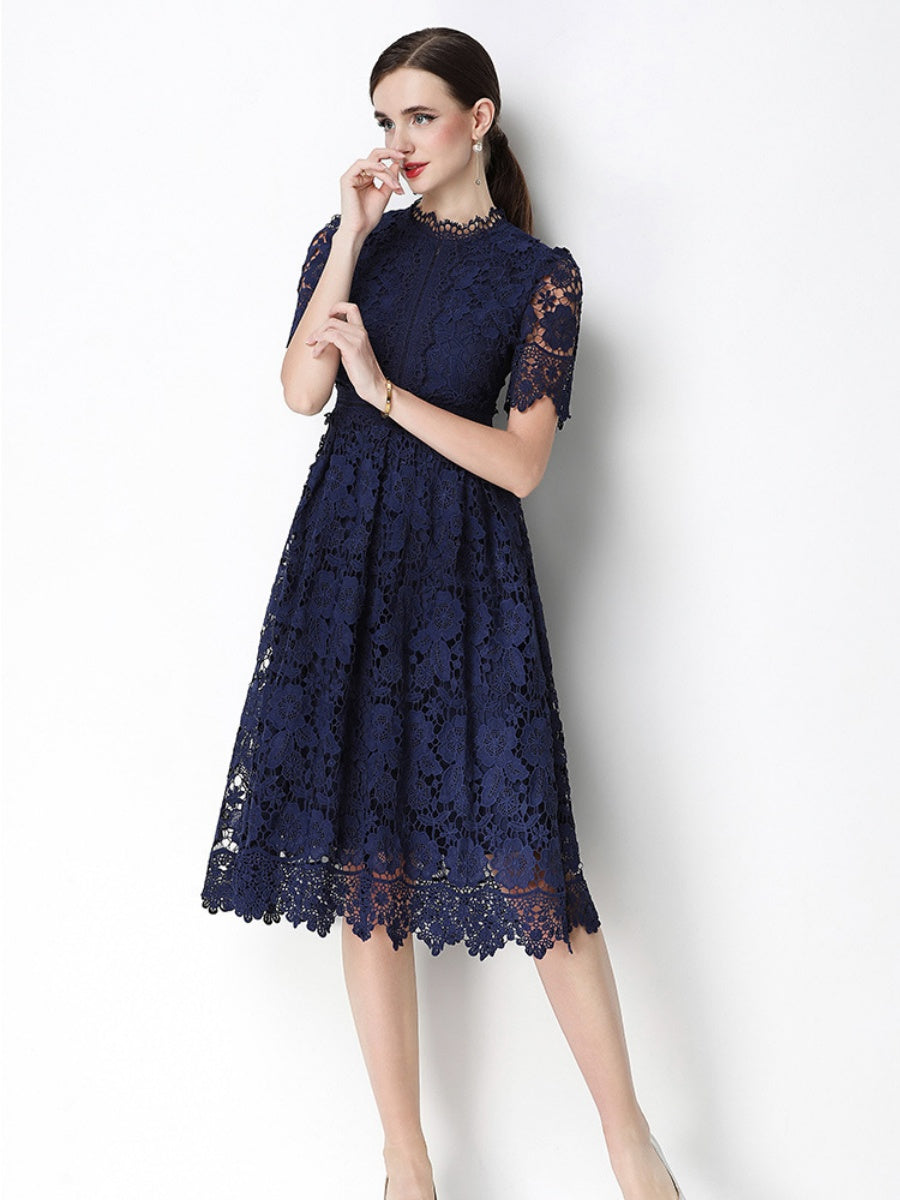 Hollow-out Water-soluble Lace Midi Dress