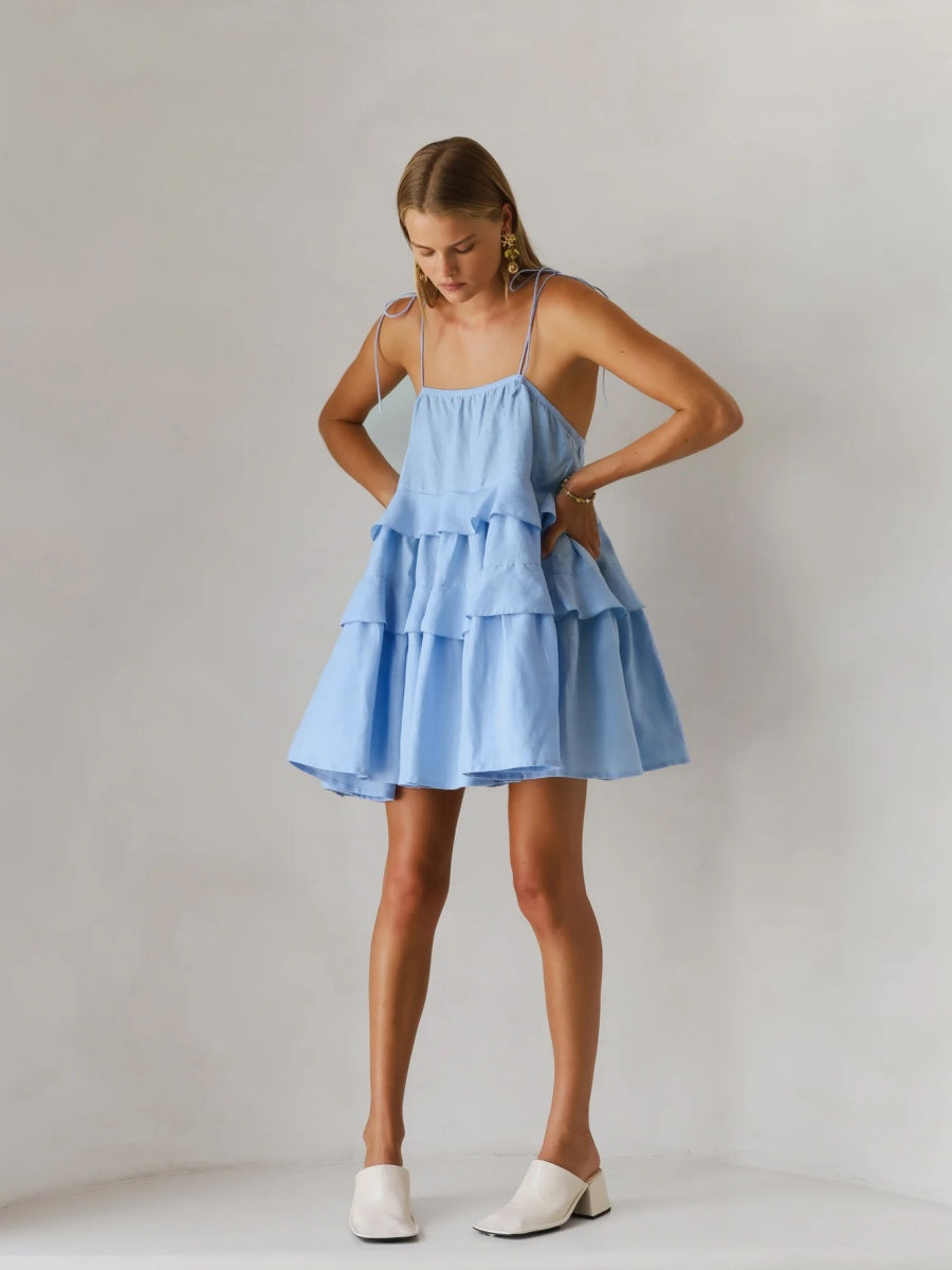Pure Cotton Cake Skirt Backless Camisoles Beach Cover-up Mini&Short Dresses