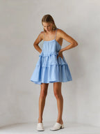 Pure Cotton Cake Skirt Backless Camisoles Beach Cover-up Mini&Short Dresses