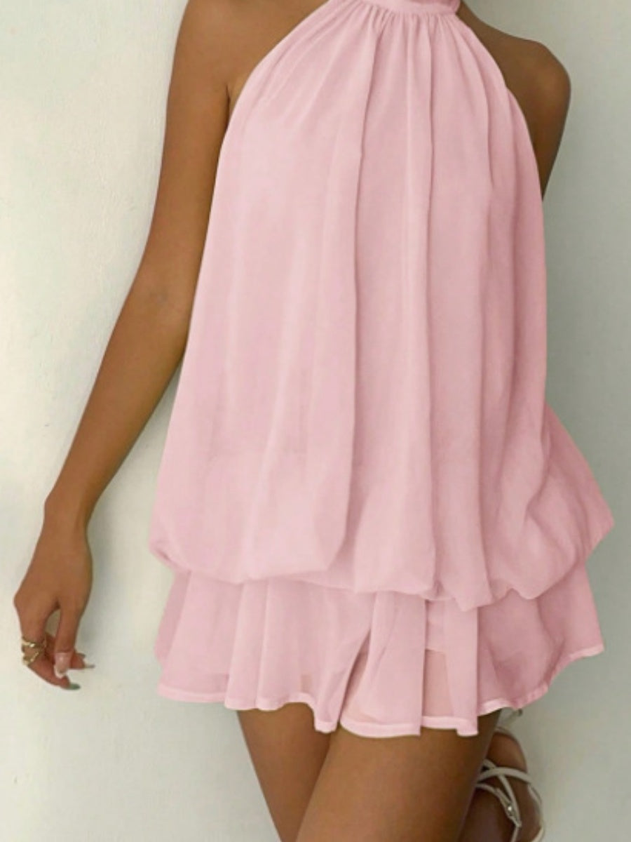 Halter Backless Lace Up Bud Polka Dots Mini&Short Dresses