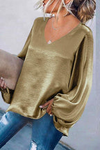 Taina V Neck Lantern Sleeve Top