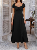 Tie-waist Ruched Puff Sleeve Long Dress