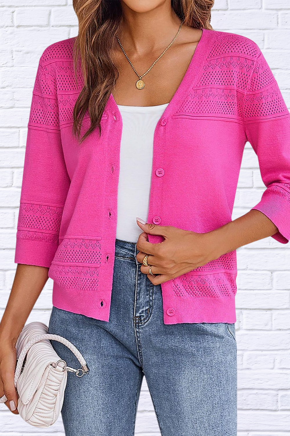 Button Up 3/4 Sleeve Cardigan _ Classic Comfort with a Modern Twist