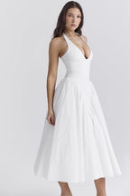Olga Exclusive White Cotton Halterneck Midi Summer Dress Premium Wardrobe Essential