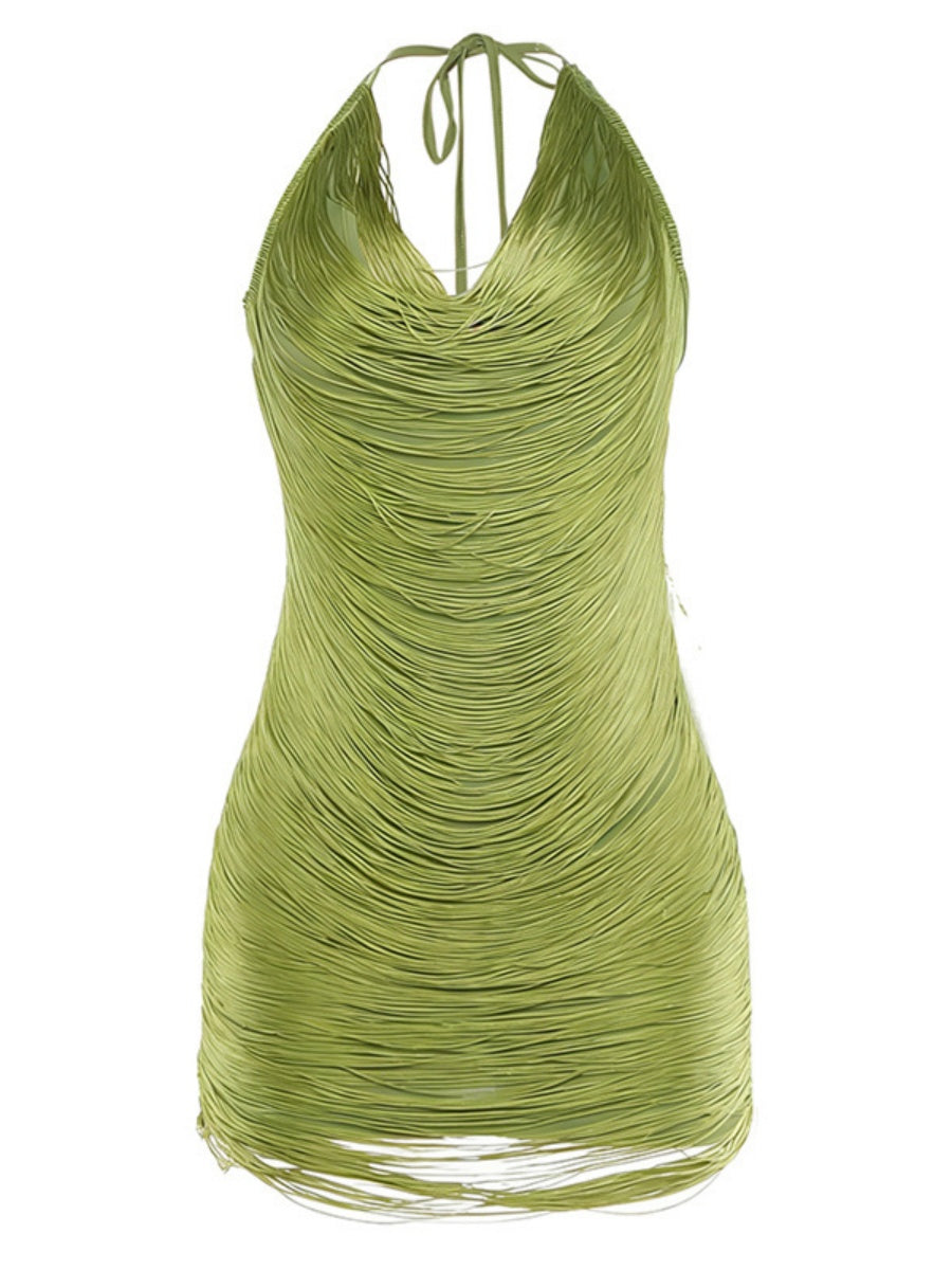 Tassel V-neck Halter Hip-hugging Mini&Short Dresses